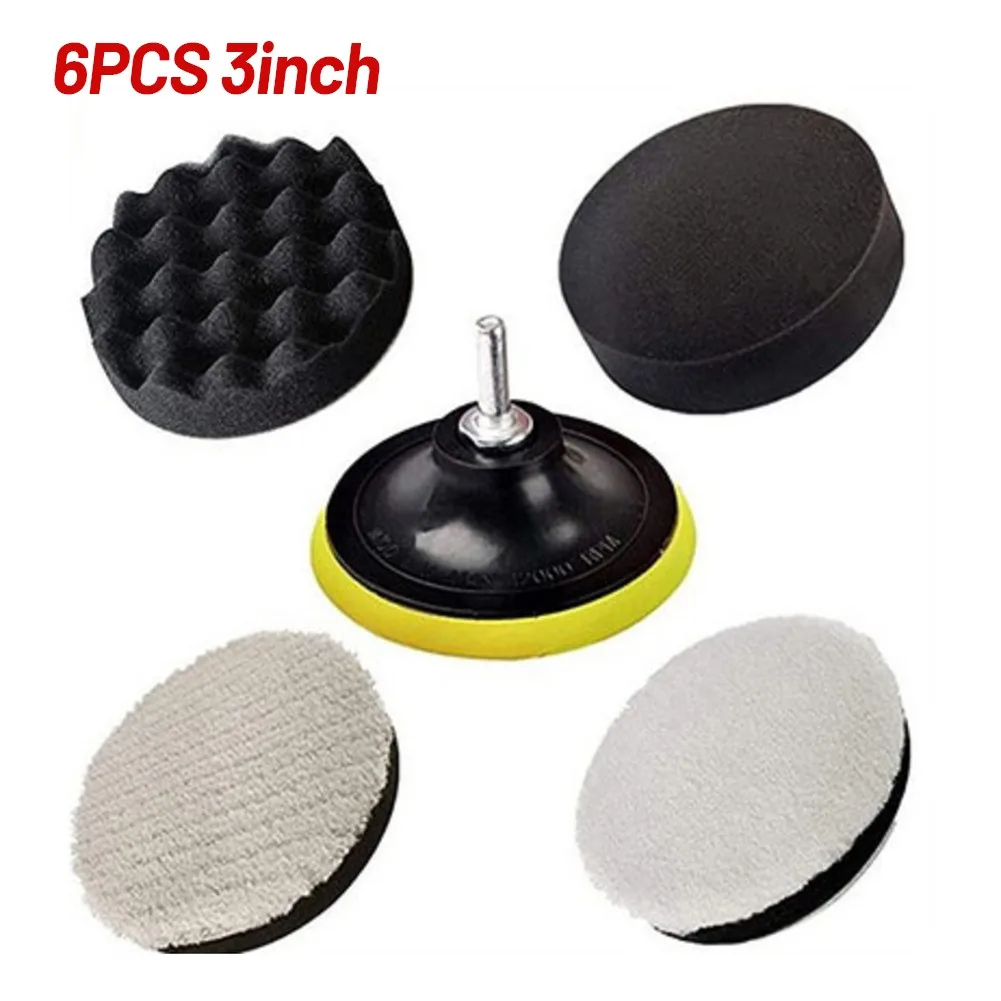 

6pc 3/4/5/6/7in Car Polishing And Buffing Kit Sponge/Woolen Polisher Drill Wool Wheel Mop Kit For Polishing Cars Glass Furniture