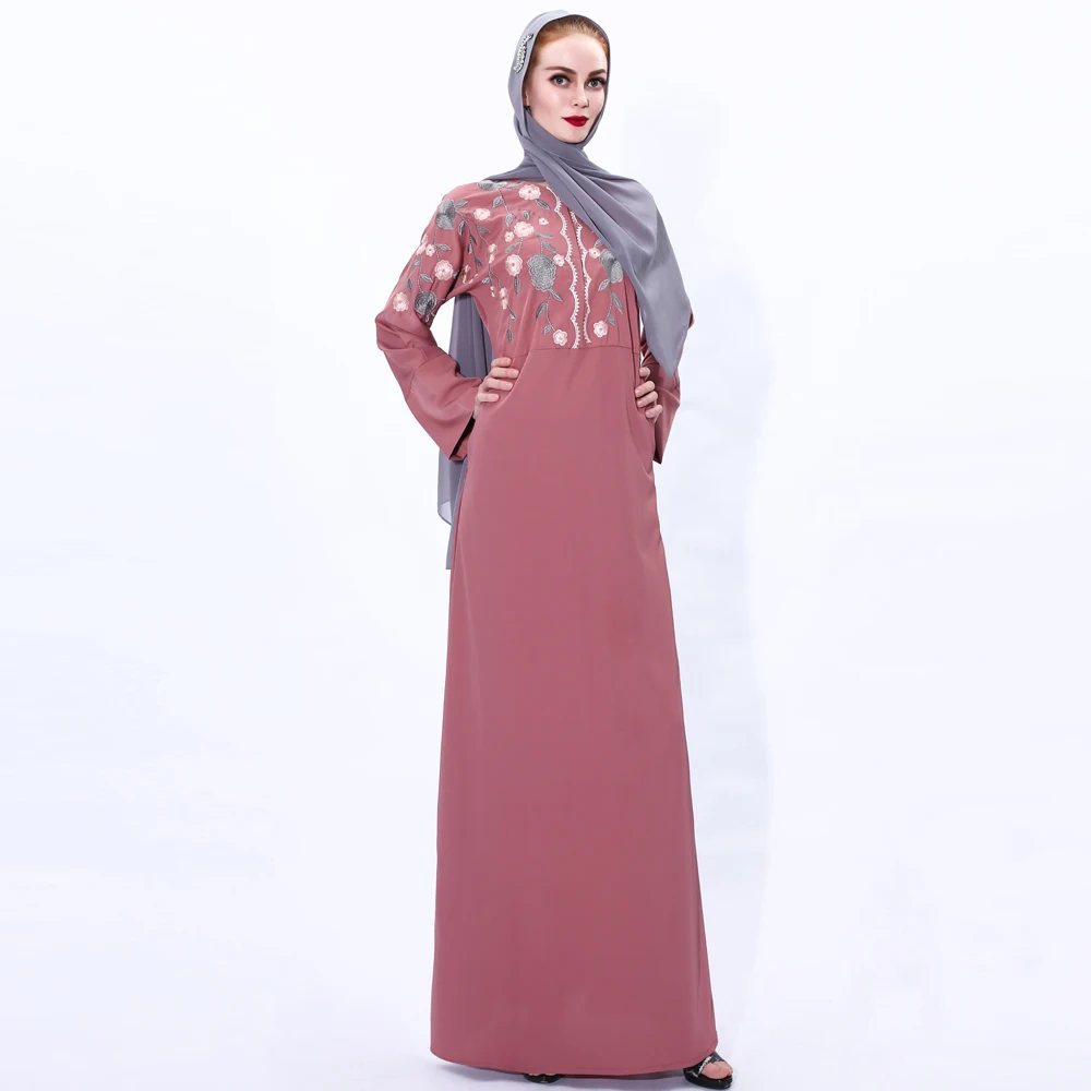 

New Muslim Dubai Ramadan Embroidered Dress Retro Slim Front Zipper A-line Skirt National Costume Islamic Arab Bangladeshi Robe