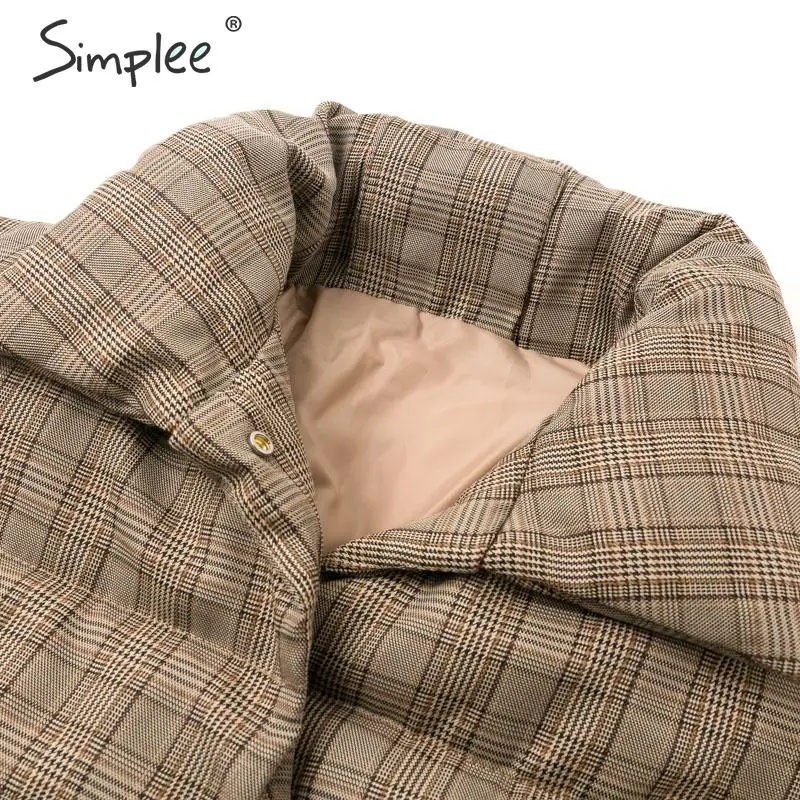 Simplee винтажная теплая клетчатая Женская парка толстая на шнуровке с карманами