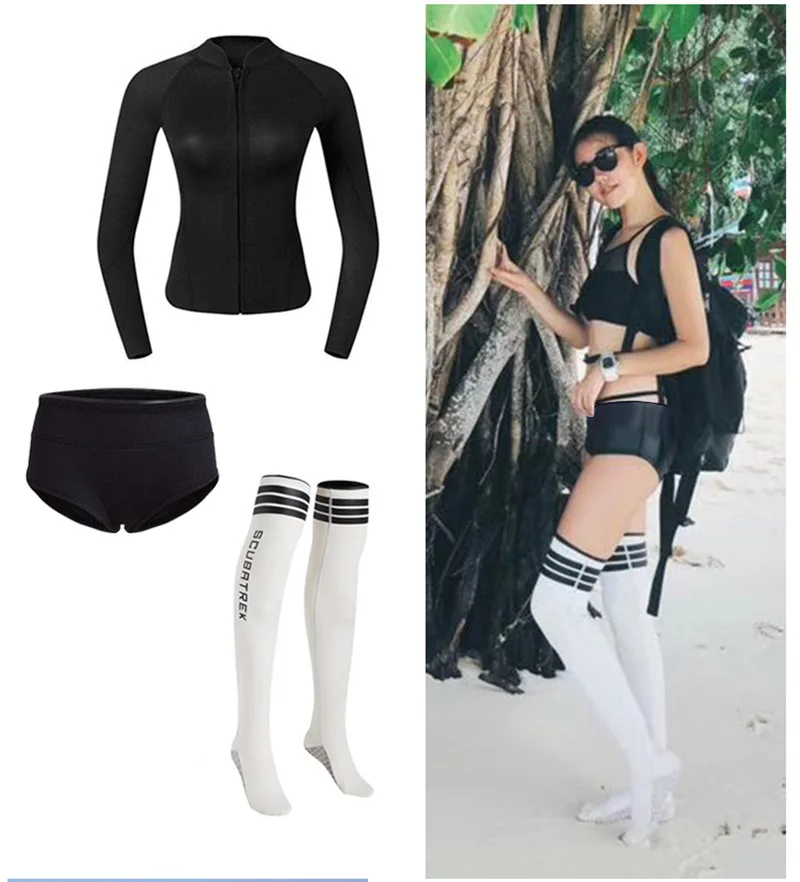 

Cool Fashion 2mm Neoprene Wetsuit Women Split Korean Jellyfish Suit Jacket Snorkeling Free Deep Diving Wet Suit Shorts Socks