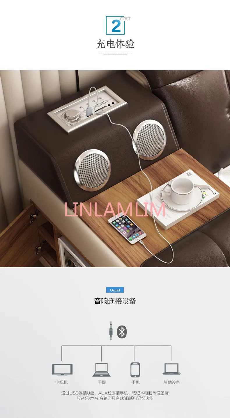 Кровать из натуральной кожи с массажем Двойная модель размер king/queen мебель для