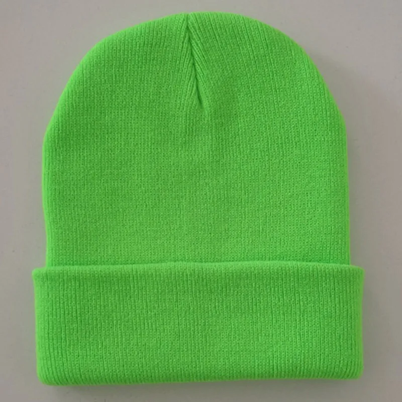 neon green Bright Solid Acrylic Knitted Hats Women Men's Winter Plain Beanies Cap Orange Brown Black Neon Yellow Neon Green - Color: neon green