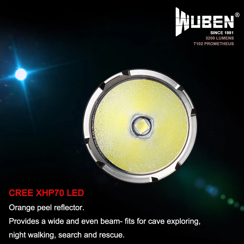 Online WUBEN-linterna Led De Gran Potencia, Recargable Por USB, Cree XHP70, 3200 Lúmenes, Batería De 26650, Alcance De 454M, Luz T102