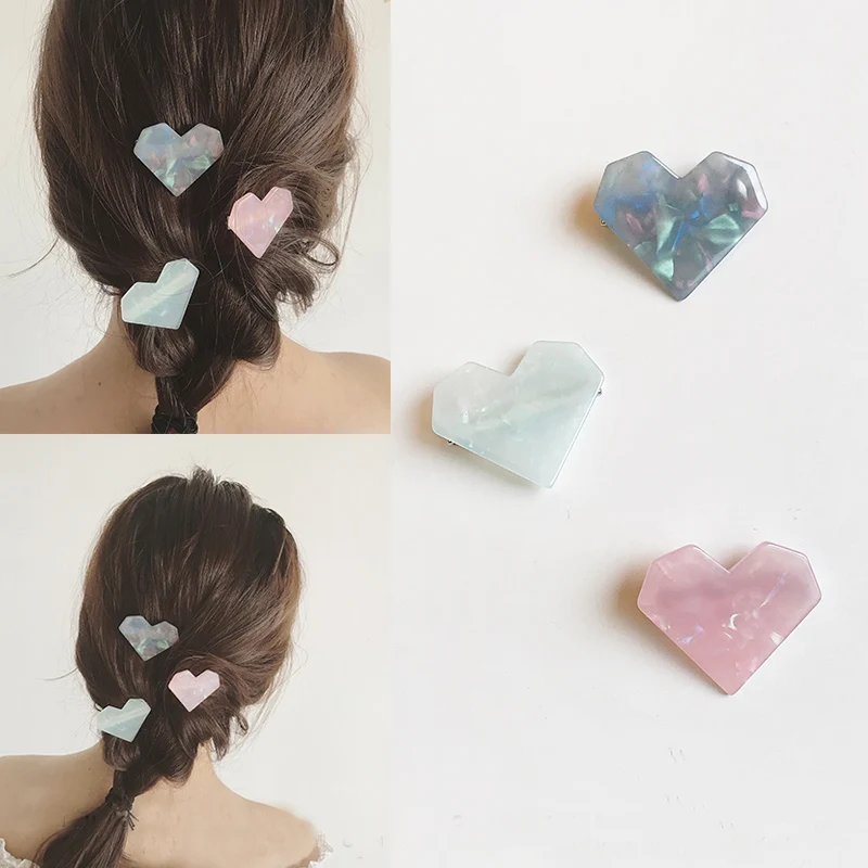 Зажим для волос сердце женщин корейский милый акриловый зажим волос|Украшения