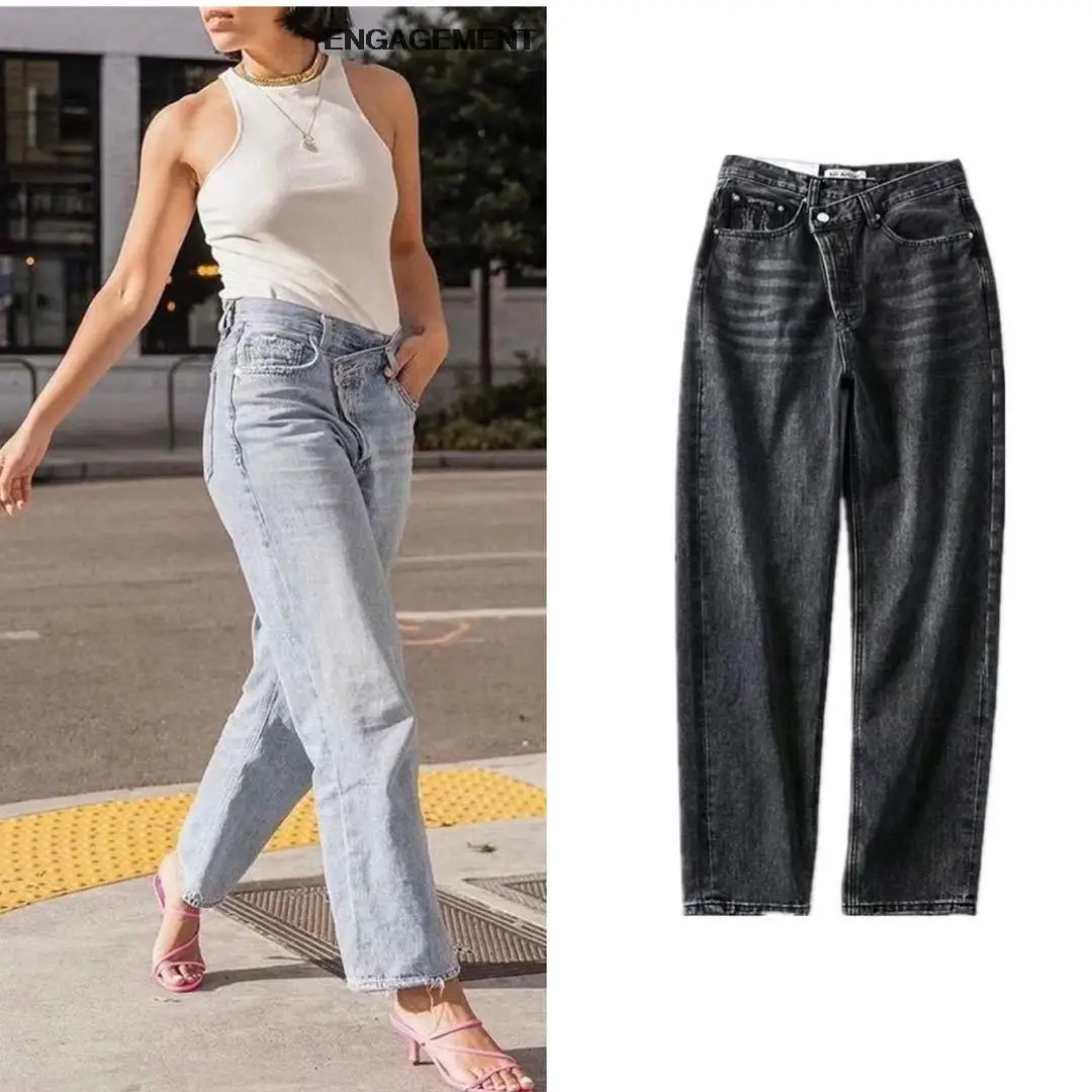 

ENGAGEMENT Za 2021 Trafaluc Trendy leg-rolling trousers same paragraph staggered waist old daddy trousers wholesale