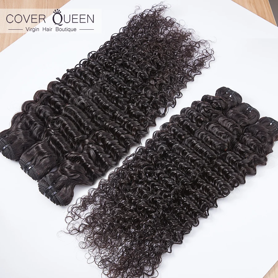 Необработанные бразильские вьющиеся натуральные волосы пучки с глубокой волной