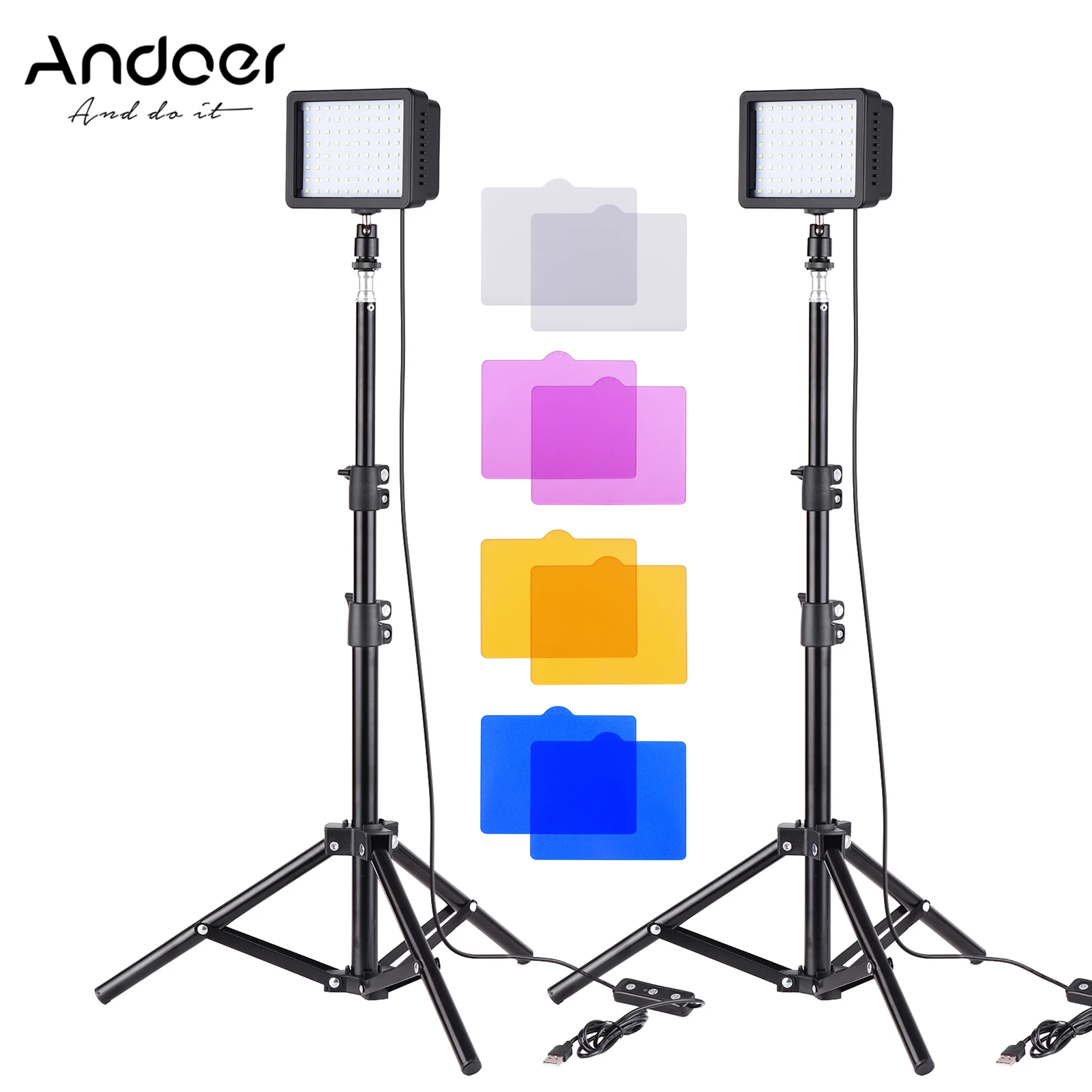 

Andoer Mini USB светодиодный светильник комплект 5600K светодиодный видео светильник Панель штатив светильник стойки Ballhead Цвета фильтры для YouTube фо...