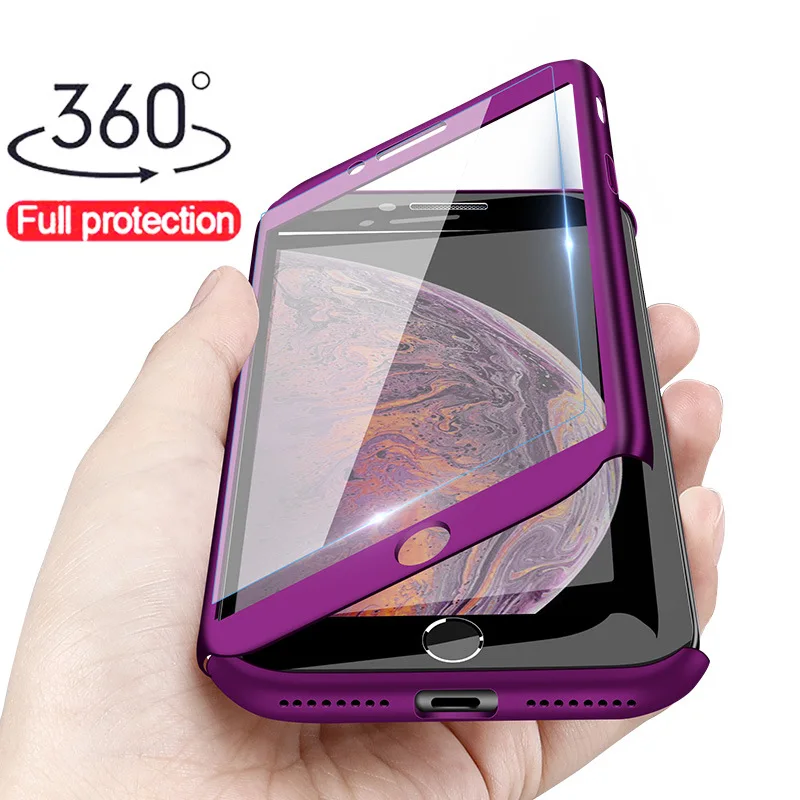 

Protective Band With Toughened 360 Full Cover Phone Case iPhone 6 6S 5s SE 7 8 Plus iPhone 7 8 Plus 11 Pro XS MAX XR Hard Case