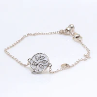 925 silver sparkling stones circular white enamel milgrain beading background family tree slider chain bracelet for pandora
