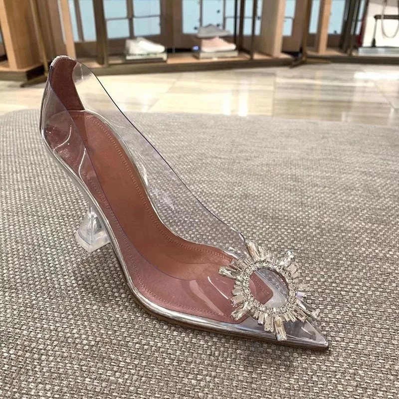 

Transparent high-heeled shoes for women in early spring of 2021 new diamond pointed thin heel shallow mouth single shoes