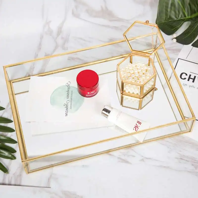 Скандинавский Золотой стеклянный поднос для хранения десертов ручной работы