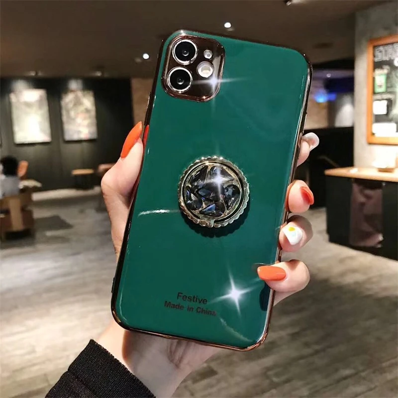 Роскошный чехол со стразами и кольцом-кронштейном для телефона IPhone 11 Pro XR XS Max 7 8Plus