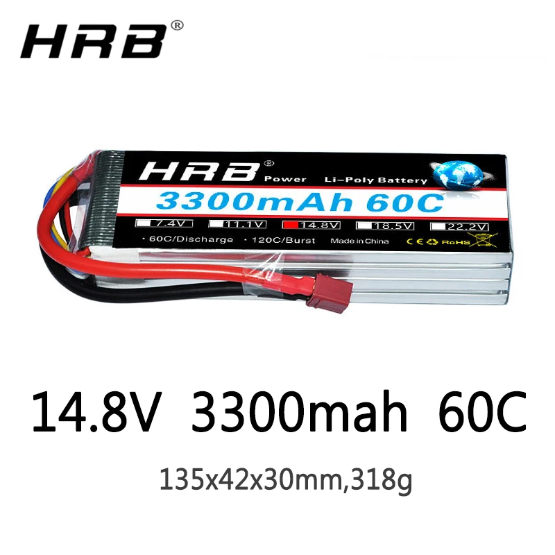 

HRB 4S 14.8V Lipo Battery 3300mah XT60 T Deans EC5 TRX XT90 60C For Truggy Mad Rally Car 1/8 Racing Heli Airplane Truck RC Parts