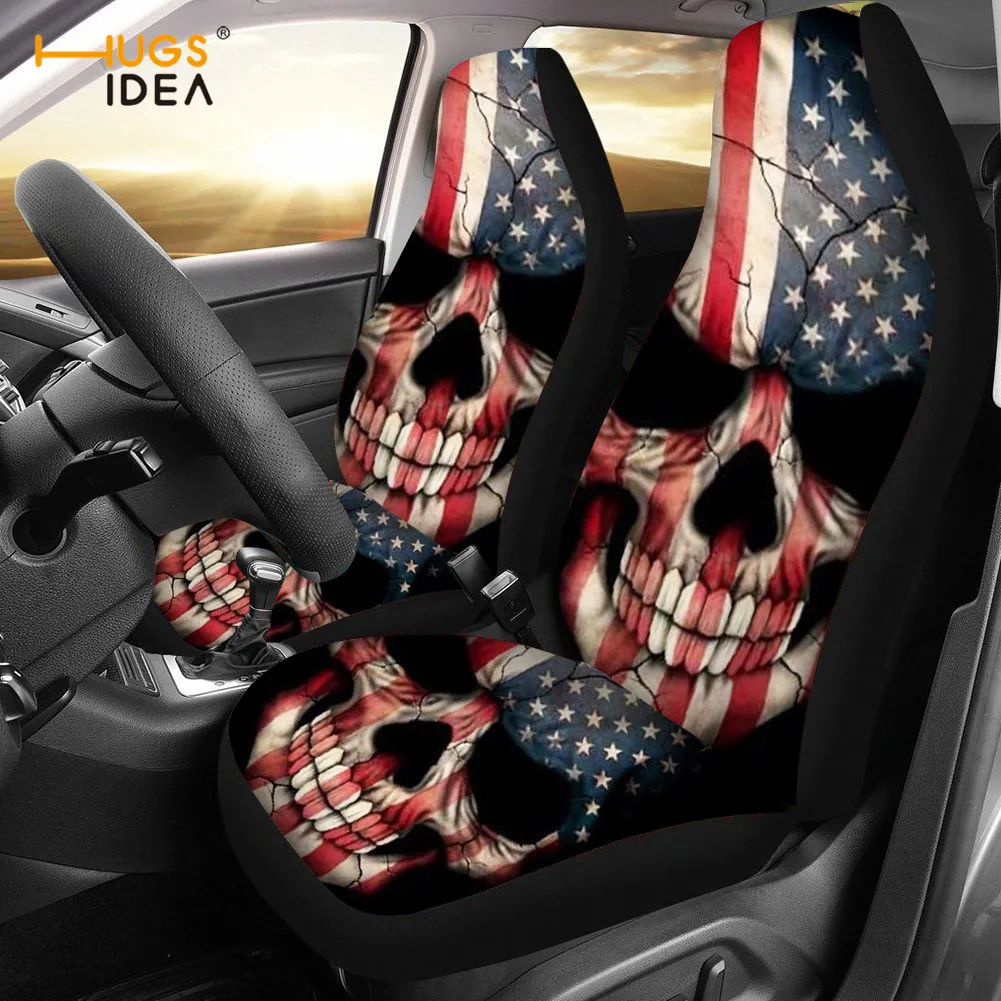HUGSIDEA крутой Череп США Флаг 2 упаковки чехлов на автомобильные сиденья для