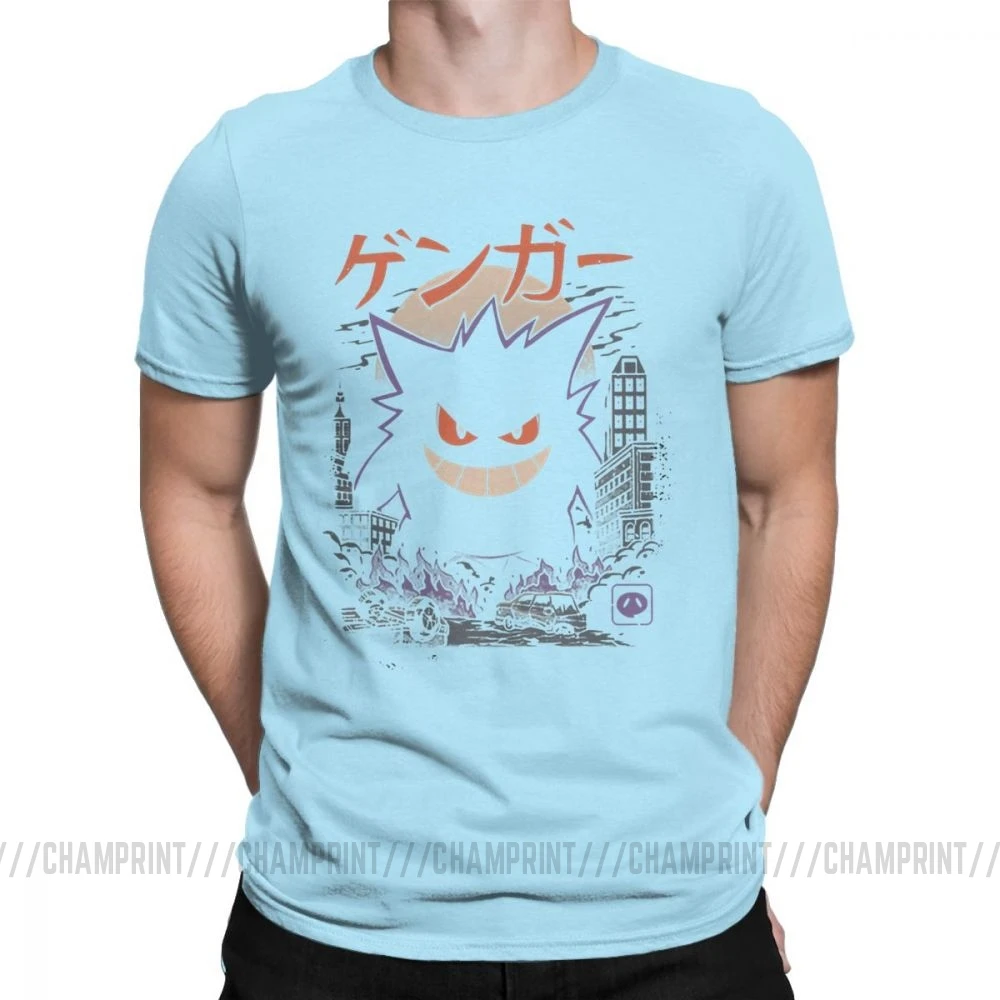 Небесно-голубой Gengar Kaiju японский стиль Одежда с покемоном комедии модные футболки для мужчин новинка чистый хлопок тройники короткий рукав Футболка уникальный - Цвет: Небесно-голубой