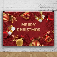 laeacco merry christmas red photography backdrops colored balls pattern family party decor banner baby portrait photo background