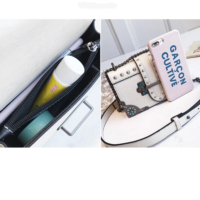 

Retro Chain Shoulder Bag Metal Flower Rivet Shoulder Bags PU Women Crossbody Bags