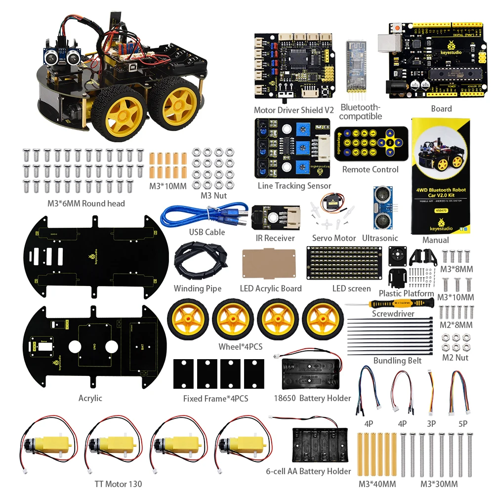 Keyestudio 4WD Multi BT Robot Car Kit V2.0 W/LED Display For Arduino Robot Kit DIY Electronic Kit/Programming Car Kit  Kids Toys