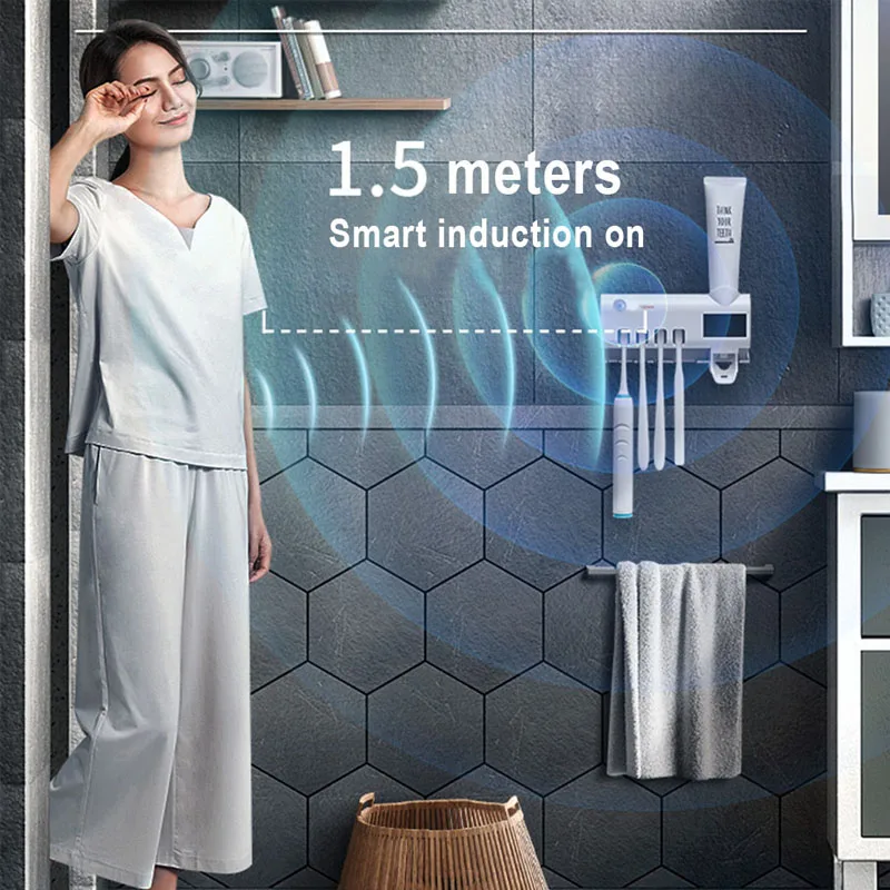 

3 in 1 UV Toothbrush Holder Bathroom Toothbrush Storage Box Automatic Toothpaste Dispenser Wall-mounted Bathroom Accessories