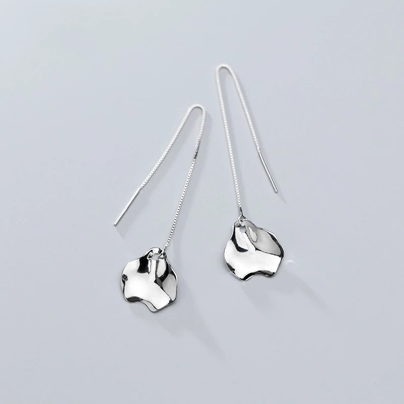 

925 Sterling Silver Irregular Dangle Earrings Long Ear Line Fashion Jewelry For Women Girls Kids Silver Jewelry Gift