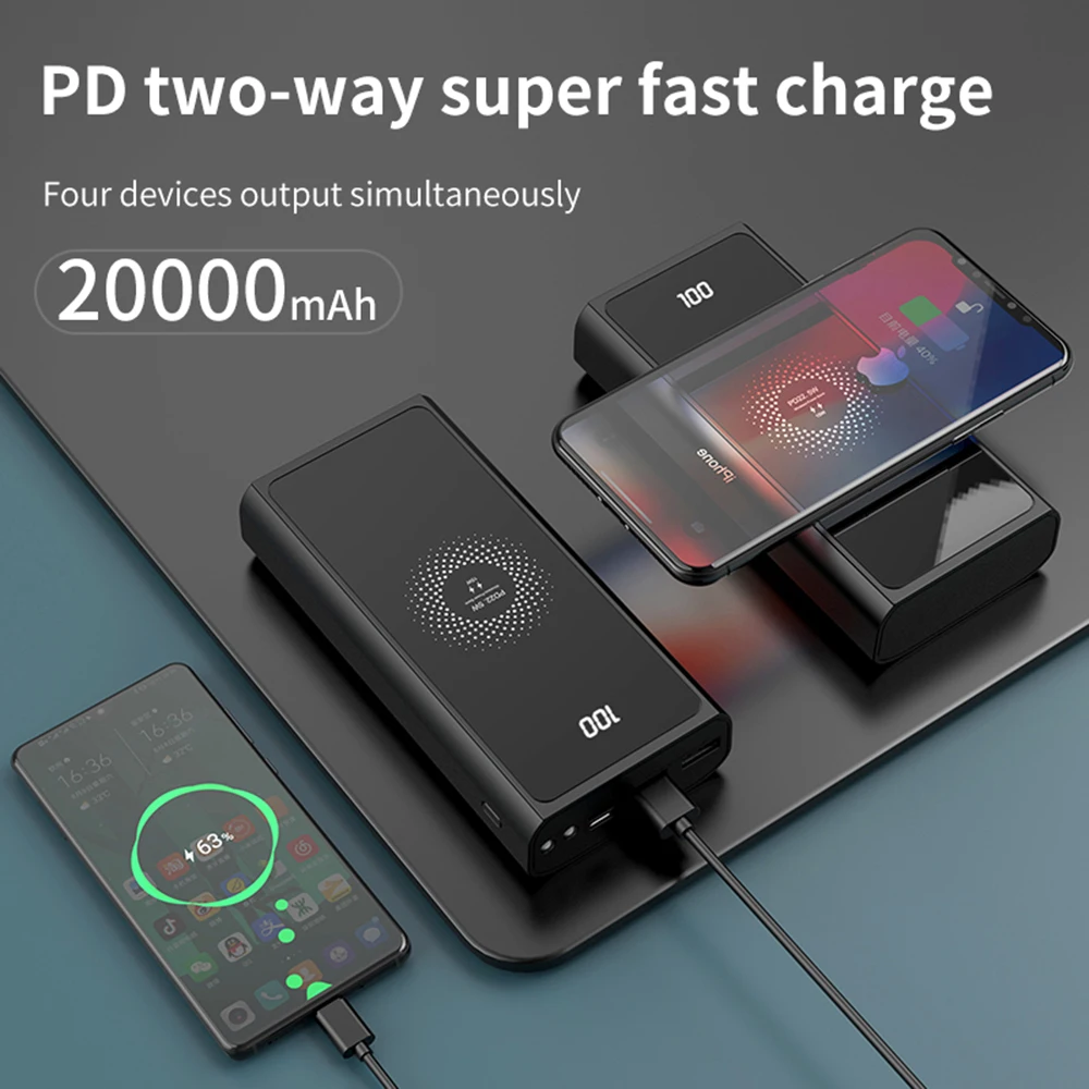

Power Bank 10000mah & 20000mAh Portable Charging LED External Battery PD 22.5W PowerBank 10000 20000 mAh for iPhone 12 Xiaomi
