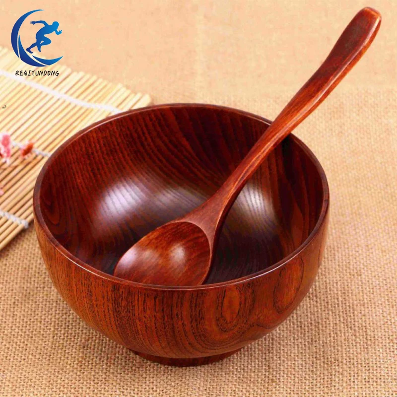 2 шт./компл. натуральная круглая деревянная чаша ложка Китайская рисовая лапша