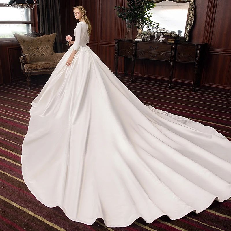 JKM048 великолепное свадебное платье кружевное бальное с короткими рукавами Vestidos De