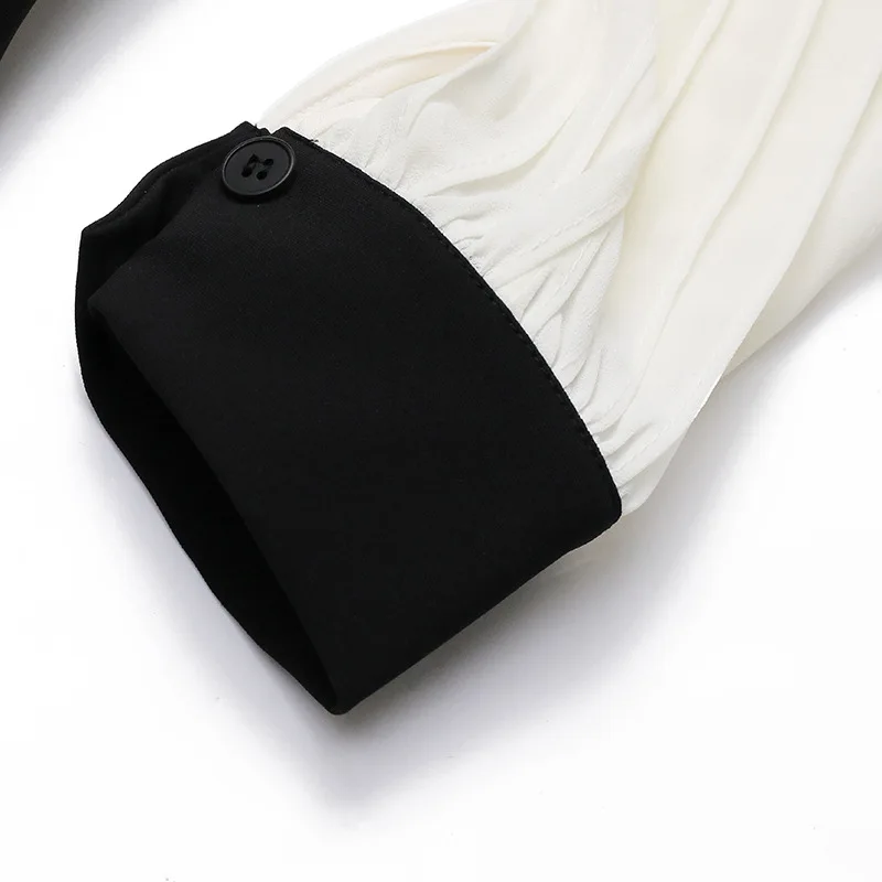 

Dress Woman Long Sleeve 2021 Spring Dresses Midi Black Solid Splicing Elegant Fashion Office Lady OL Women Dress Robe Vestidos