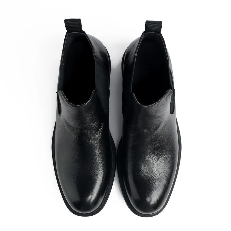 

Autumn Winter Classic Genuine Leather Ankle Chelsea Boots Men Shoes Vintage Elastic Band Casual Motorcycle Boot Men G174