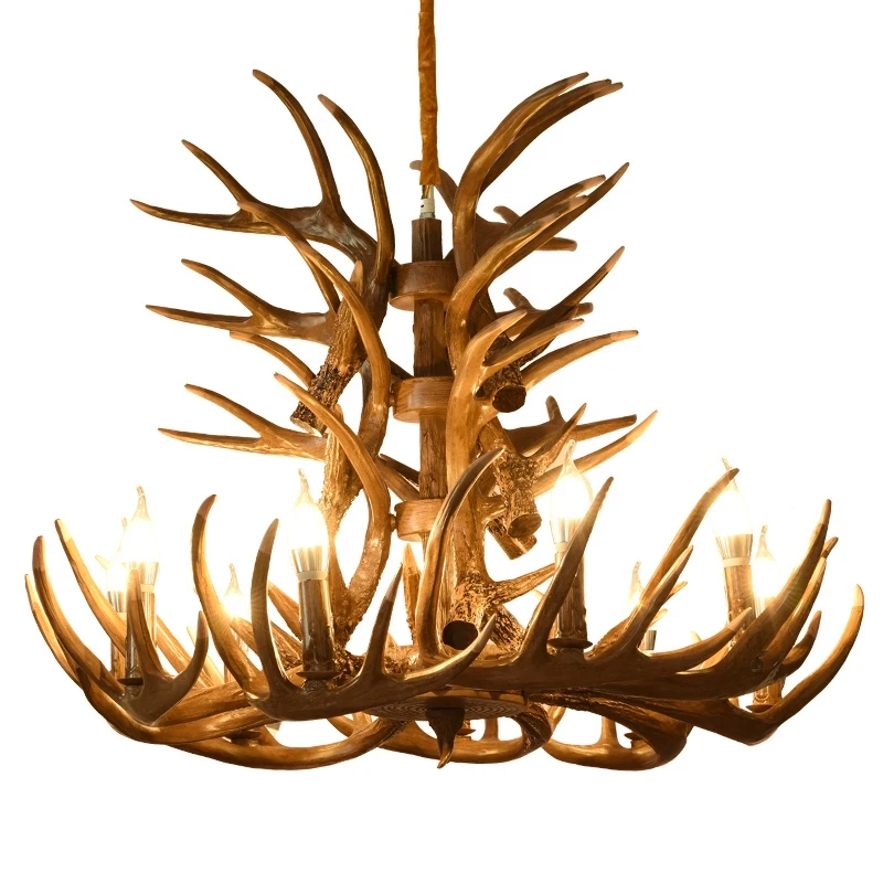 

Resin Antler Chandelier Retro Style Deer Horn 4/6/9 Arms Brown White Home Indoor Lighting Decor For Living Room Dinning Room