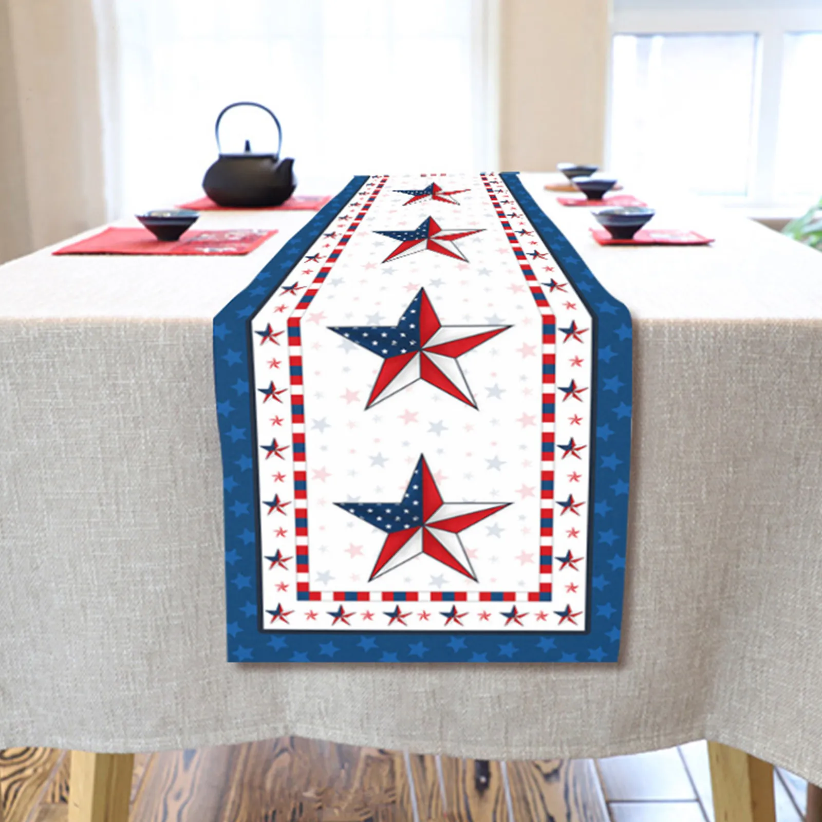 

Creative Table Cloth Independence Day Polyester Cotton Printed Table Flag Table Decorations