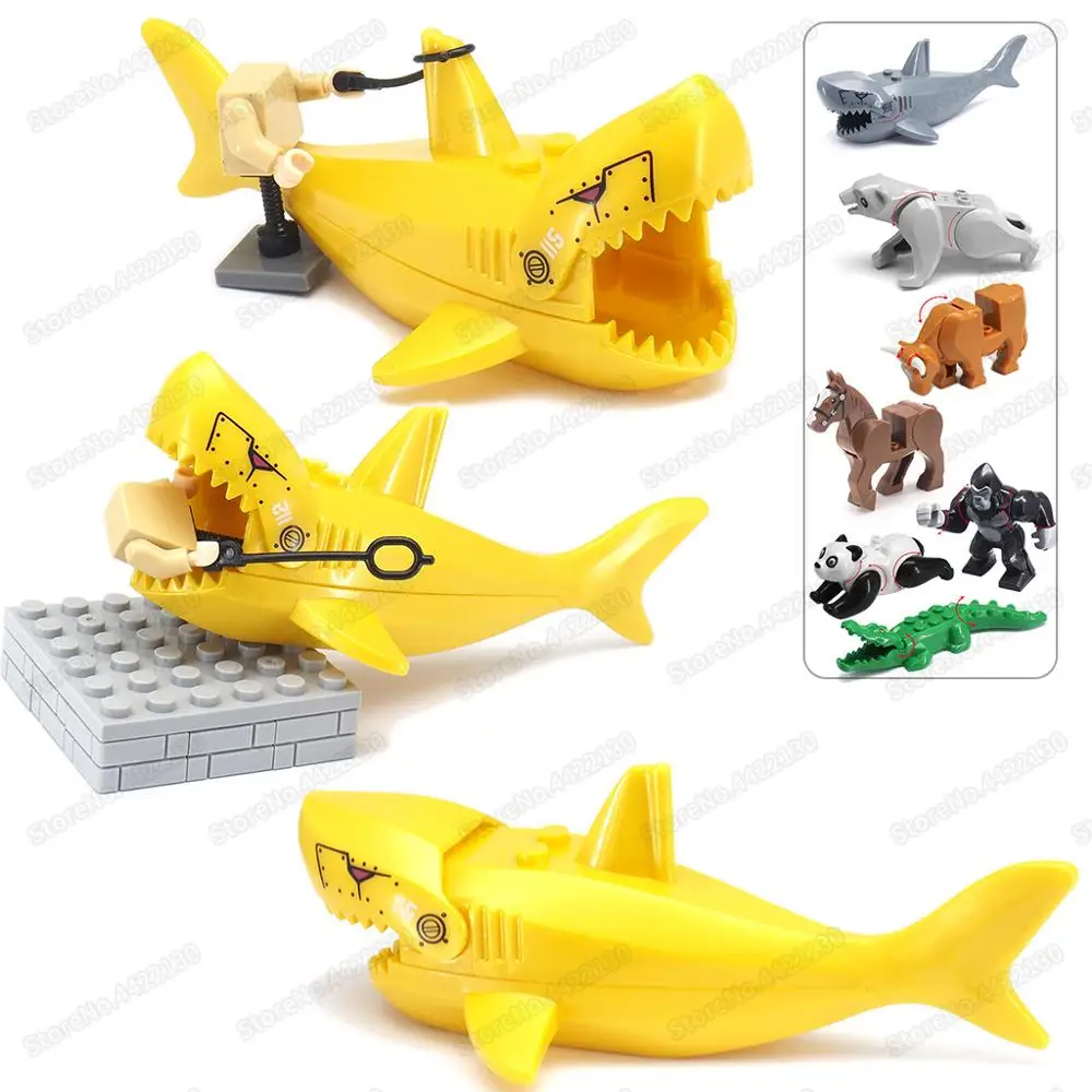 Mechanical Gold Shark Building Block Deep Sea Diving Figures Equipment Military Technology World Model Child Christmas Gift Toys | Игрушки и