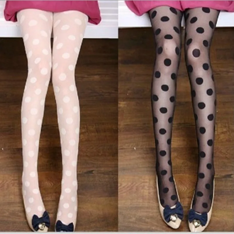 Medias cl&aacute;sicas de seda para mujer, medias finas de lunares, tatuajes de imitaci&oacute;n Vintage, pantimedias femeninas-3