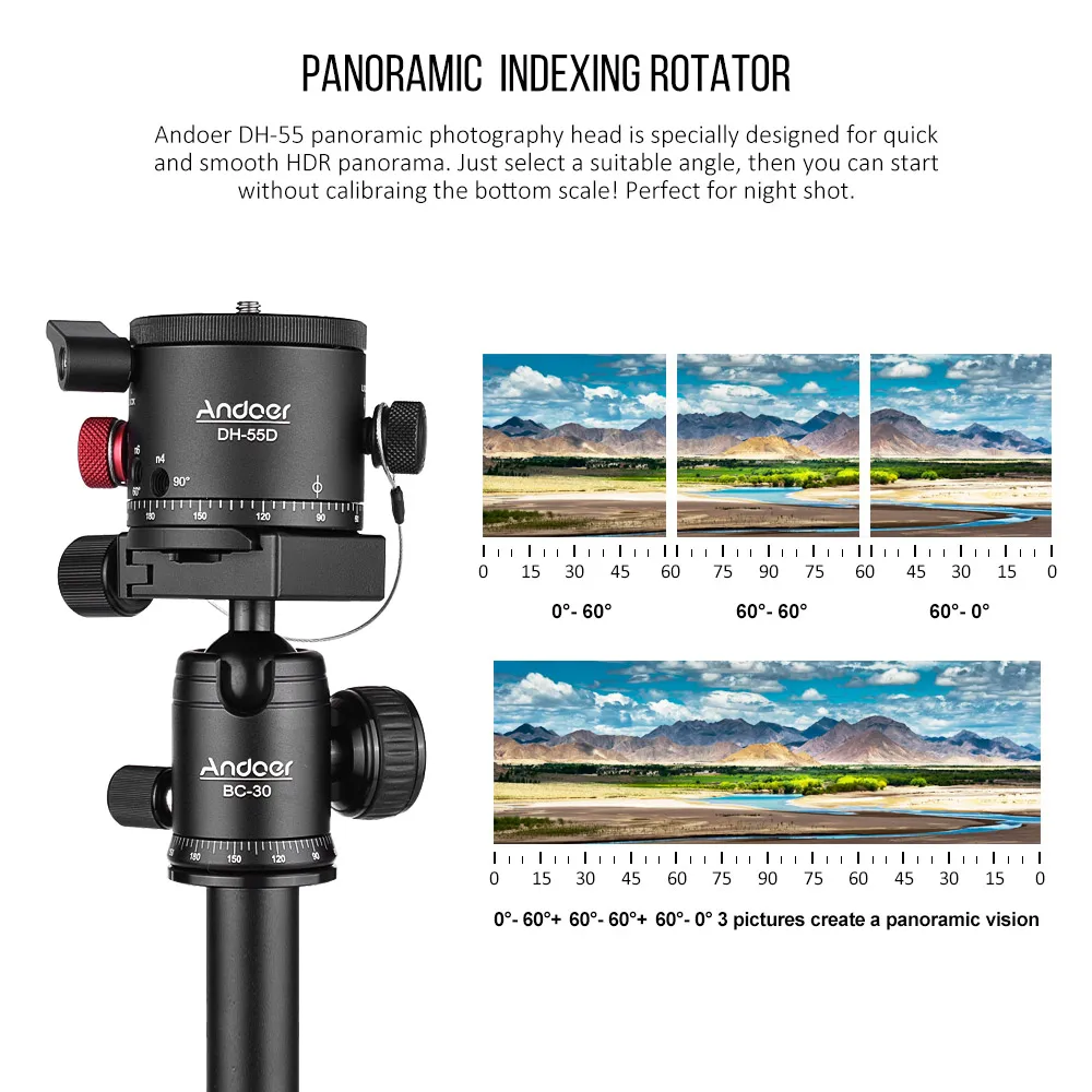 Andoer DH-55D HDR Panorama Tripod Head Panoramic Ball with Indexing Rotator Aluminum Alloy Max. Load 15kg/33Lbs | Электроника