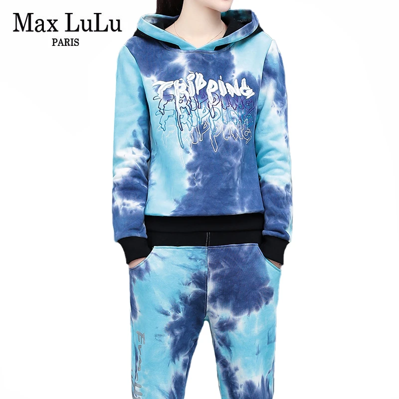 Женский спортивный костюм с вышивкой Max LuLu корейский из двух предметов толстовка