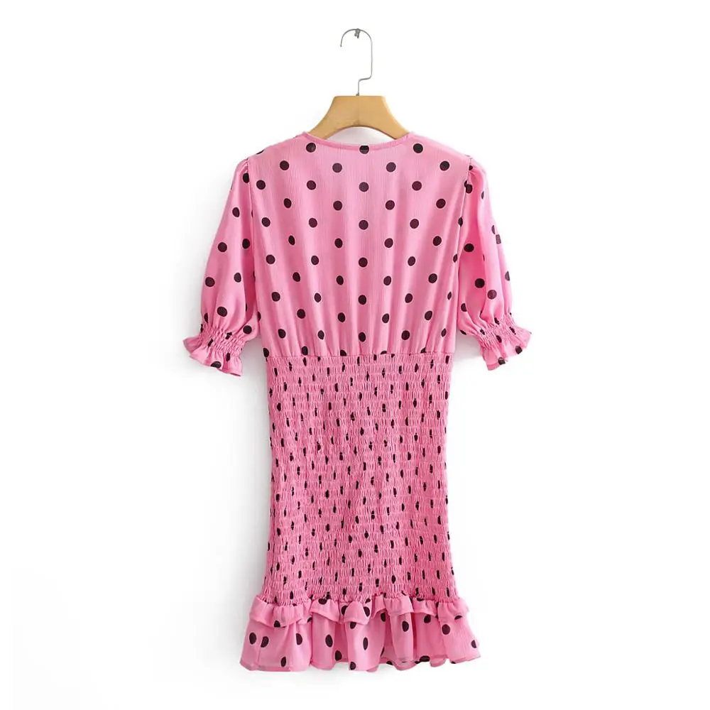 Za 2019 модное сексуальное мини-платье для женщин розовое красное черное в горошек с