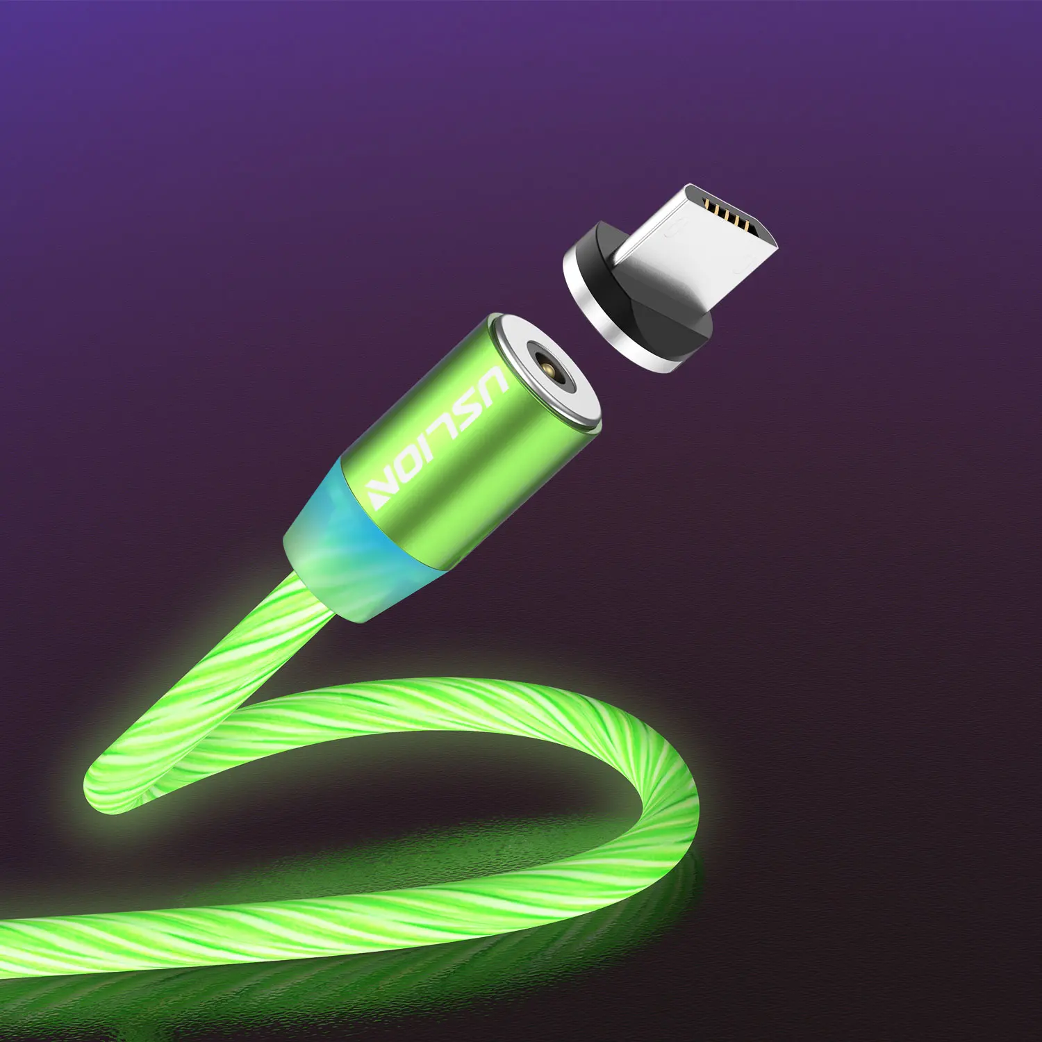 Green USLION светодиодный светильник кабель для iPhone 11 Магнитный USB кабель Быстрая зарядка светодиодный светильник кабель для samsung S10 Micro USB кабель - Цвет: Green