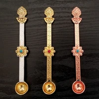 gold buddhist spoon inlaid gem alloy handicraft tibetan buddhism consecrate incense smoke spoon home gift collection decorative