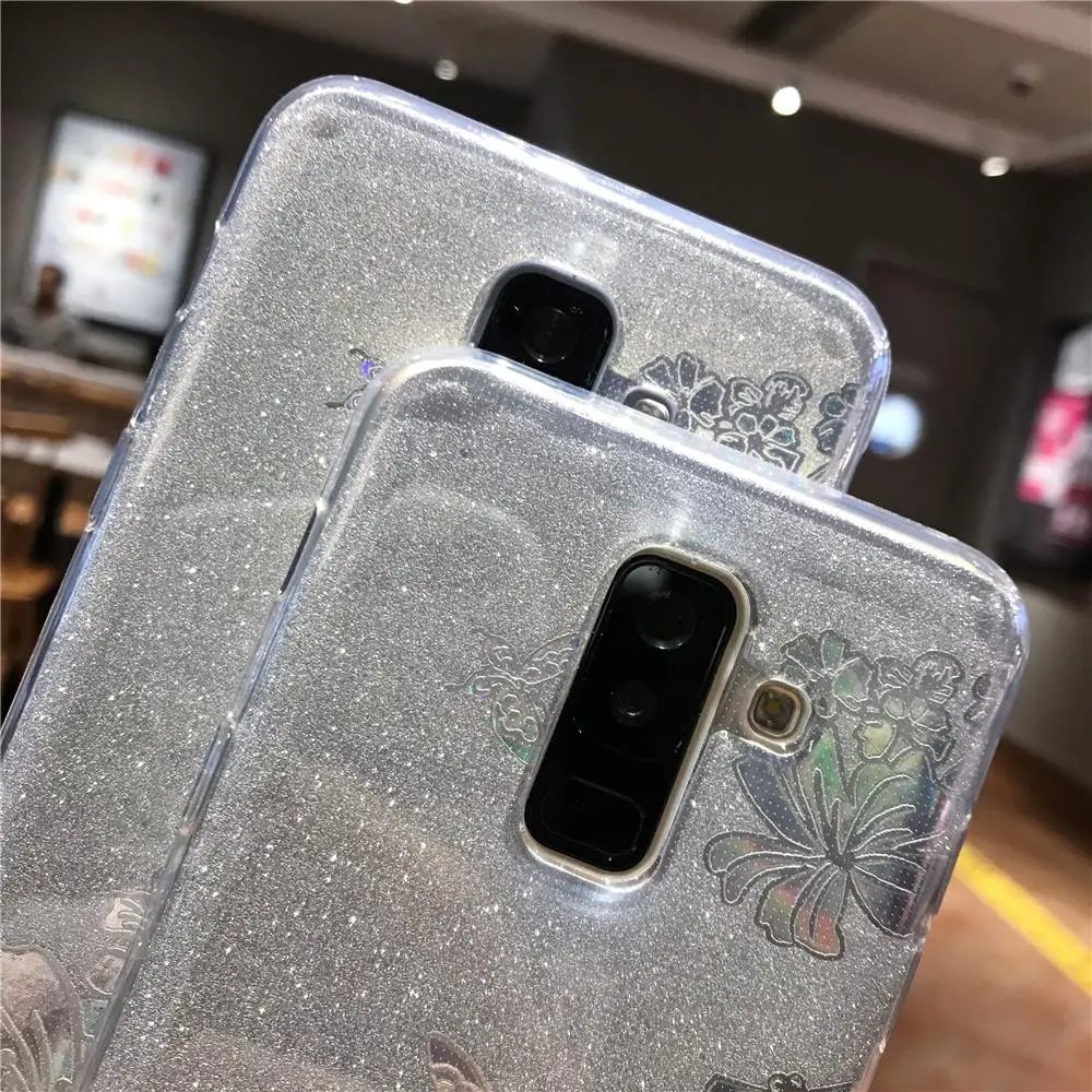 Buterfly Flower Glitter TPU Case For Samsung Galaxy S9 S8 Plus S10 S10E Note 10 Cover Soft Bling Phone A5 A7 J5 J7 2017 |
