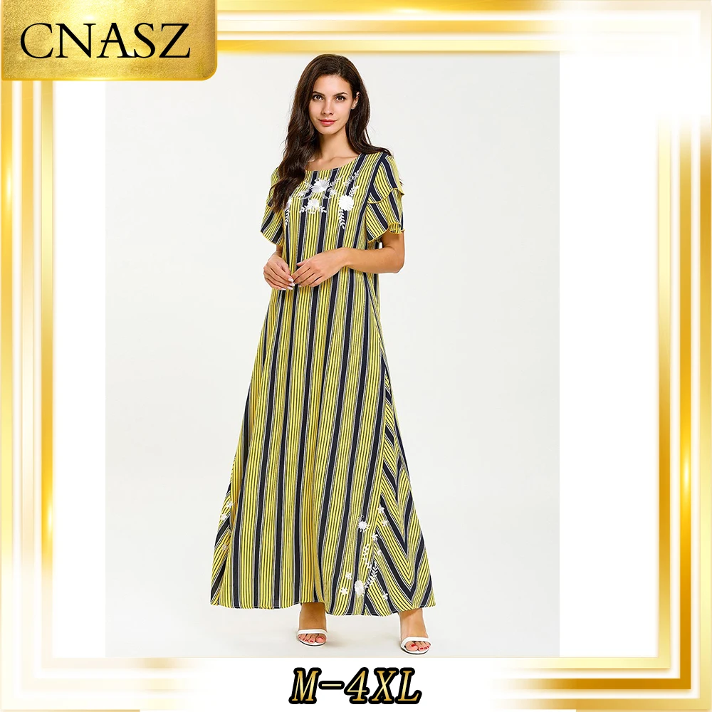 Марокканский кафтан модное женское платье большого размера с вышивкой в полоску