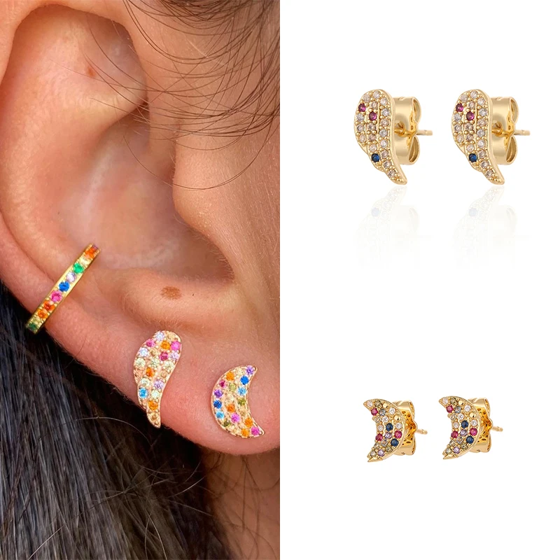 

ISUEVA Shining 18K Gold Filled Stud Earrings Zircon Moon Wing Earrings Statement Earrings for Women Girl Pendientes Wholesale