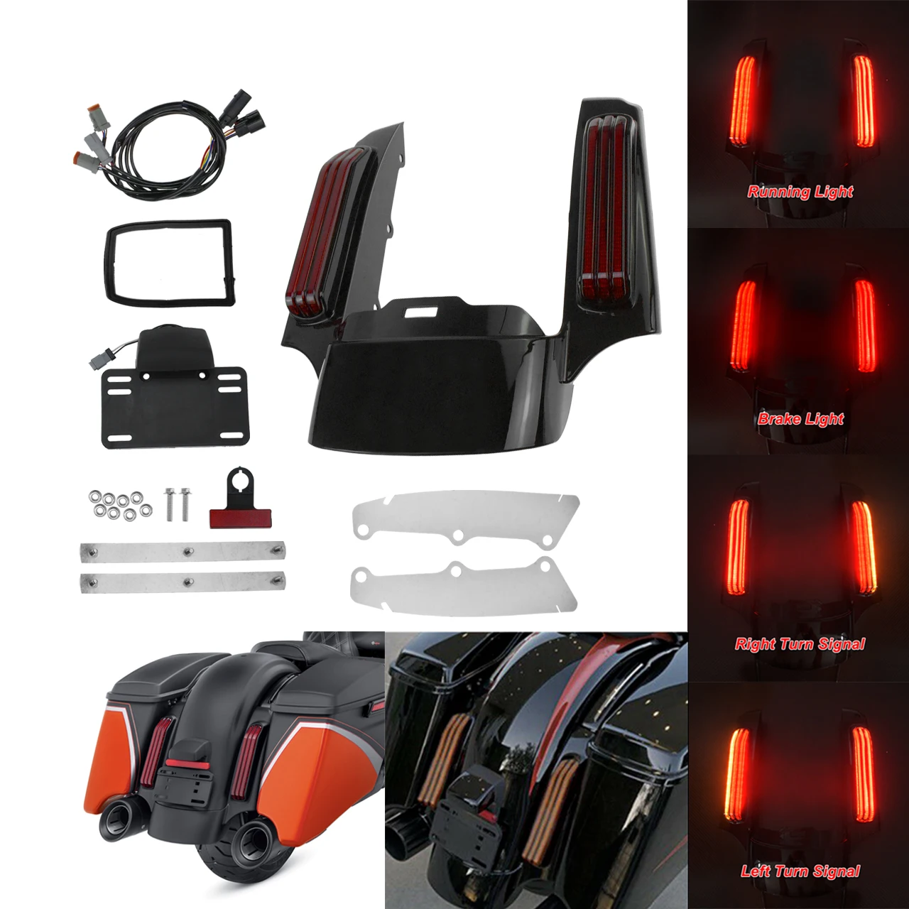 

Удлинитель крыла мотоцикла, задний брызговик со светодиодной поворотной лампой для Harley Touring Street Glide Road Glide 2009-2025