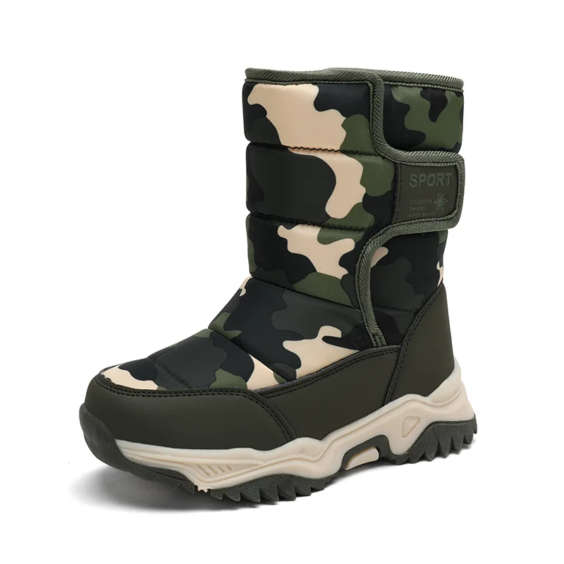 

Winter Children Snow Boots For Kids Shoes Boys Boots Girls Shoes Plush Lining Warm Waterproof Leather Hook&Loop Anti-slippery
