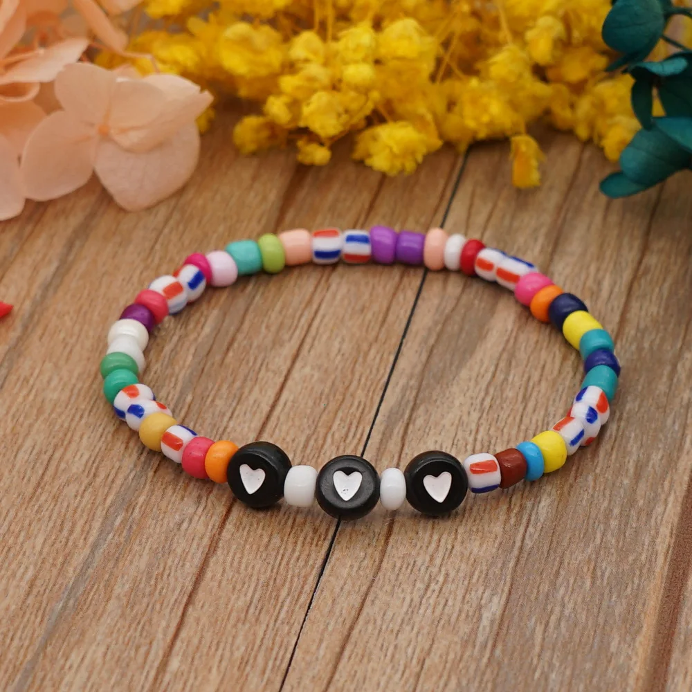 

Boho Style Handmade Beaded Acrylic Rainbow Beads Small Bracelet Unisex Glass Bead Color Couple Bracelet