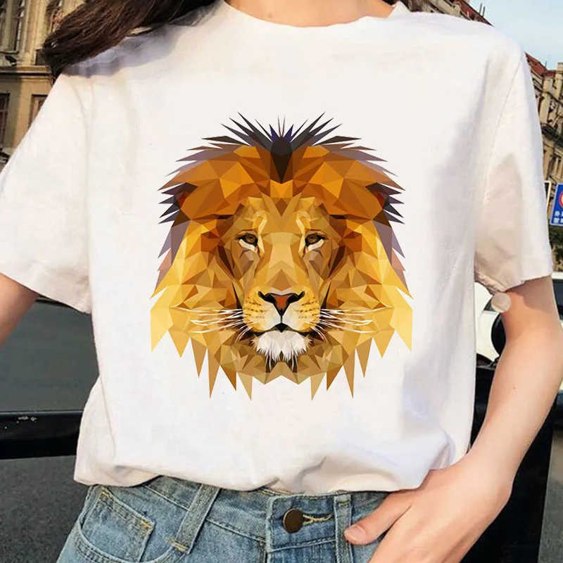 

Fashion Cartoon Lion Print Tshirt women O-neck Short Sleeve T shirt Female Tops Ladies Tee Shirt Women Clothes Graphic T-shirt