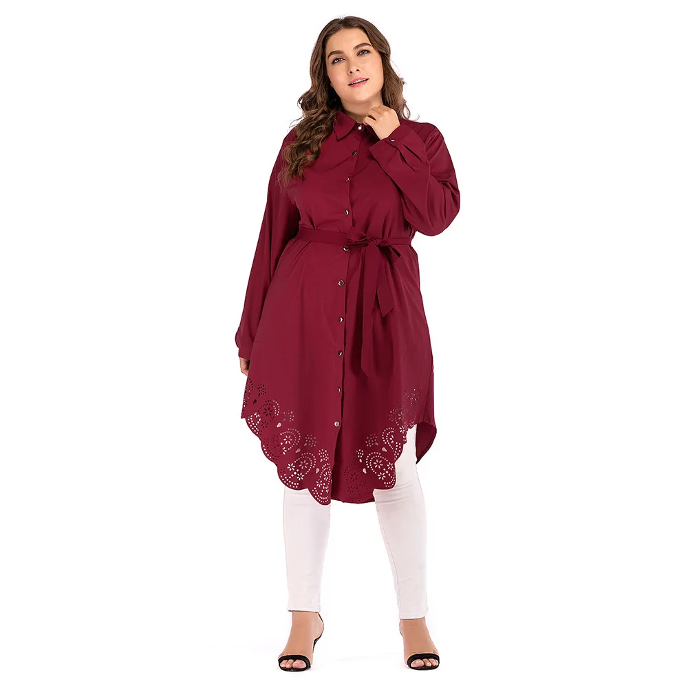 2019 Fashion Large Size Women's Loose Long-sleeved Hollow Personality Dress Temperament Lace Female | Женская одежда