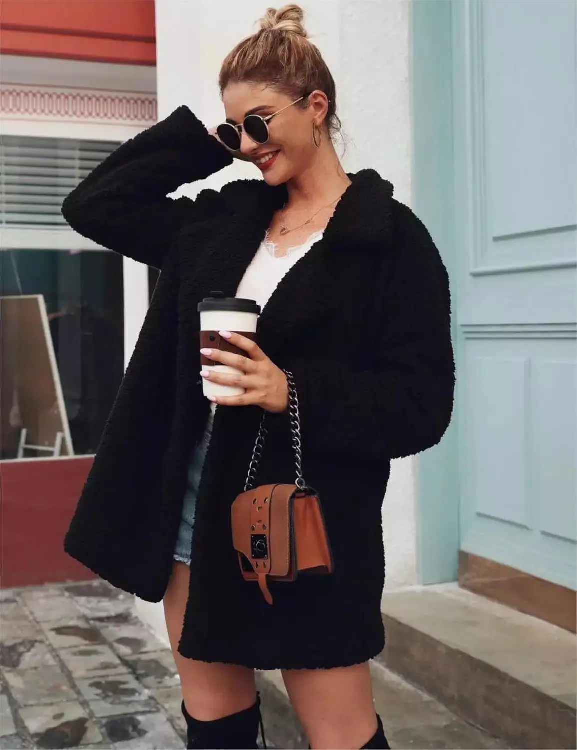 

Faux fur coat wool sweatshirt cardigan 2019 women autumn and winter coat ladies coat plush jacket