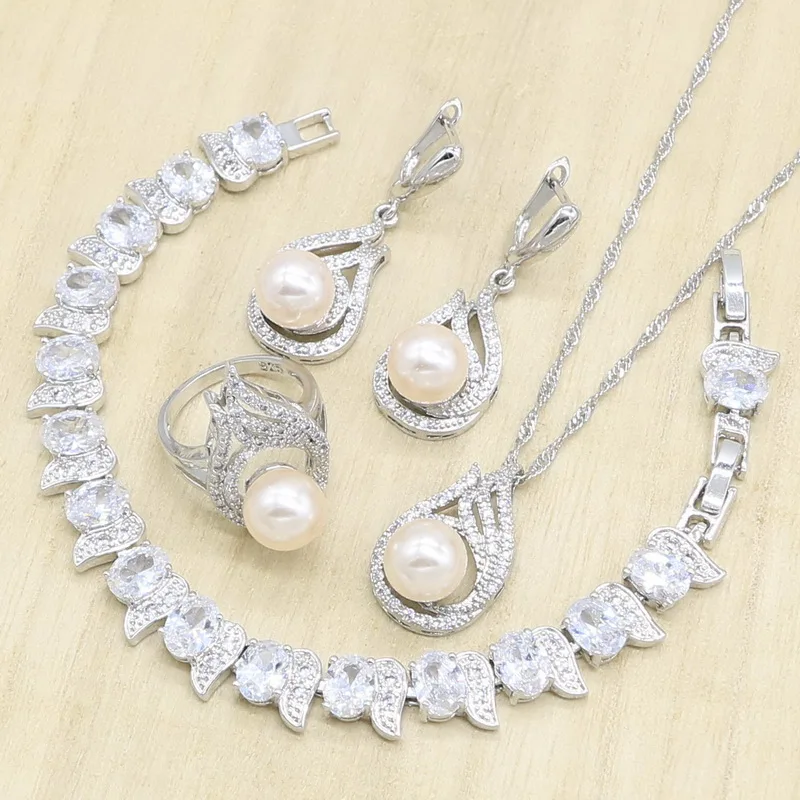 Комплект из колье серёг и кольца с пресноводным жемчугом|Ювелирные наборы для