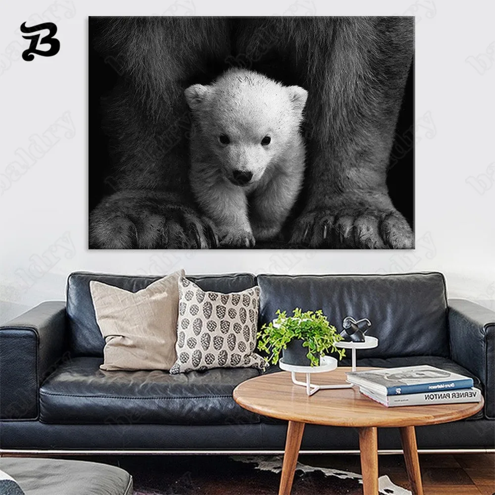 

Canvas Painting Black and White Animal Bear Baby Wall Art Canvas Poster Print Decorative Wall Picture for Living Room Wall Decor
