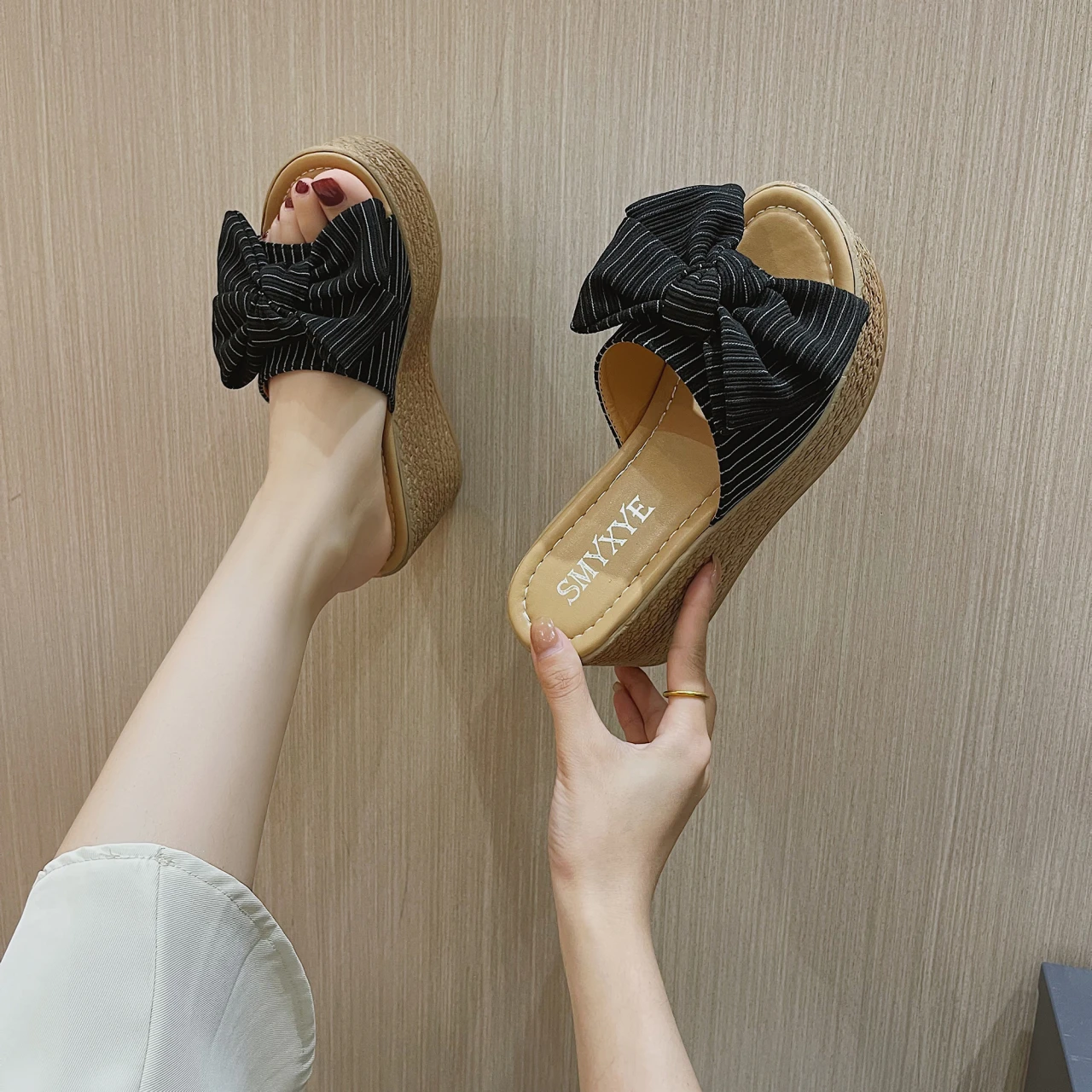 

Sandals Women's Summer New Fashion Women's Sandals Summer Fashion Lame Heels Thick-soled Canvas Bow Round Toe Open Toe